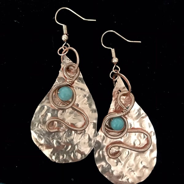 Copper Earrings Featuring Aventurine Stone Beads - Beautiful & Unique