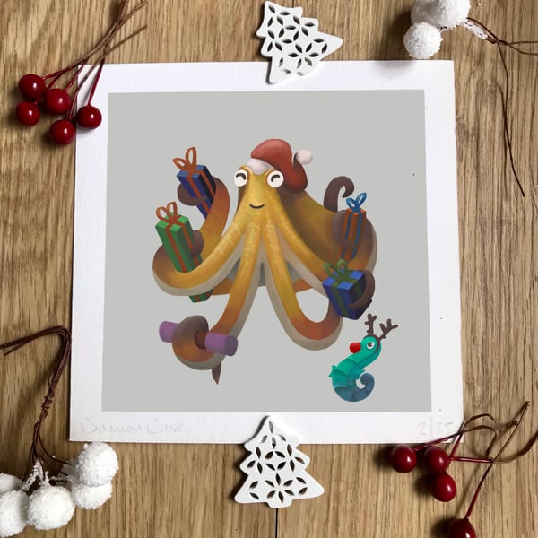 Festive Octopus Art Print