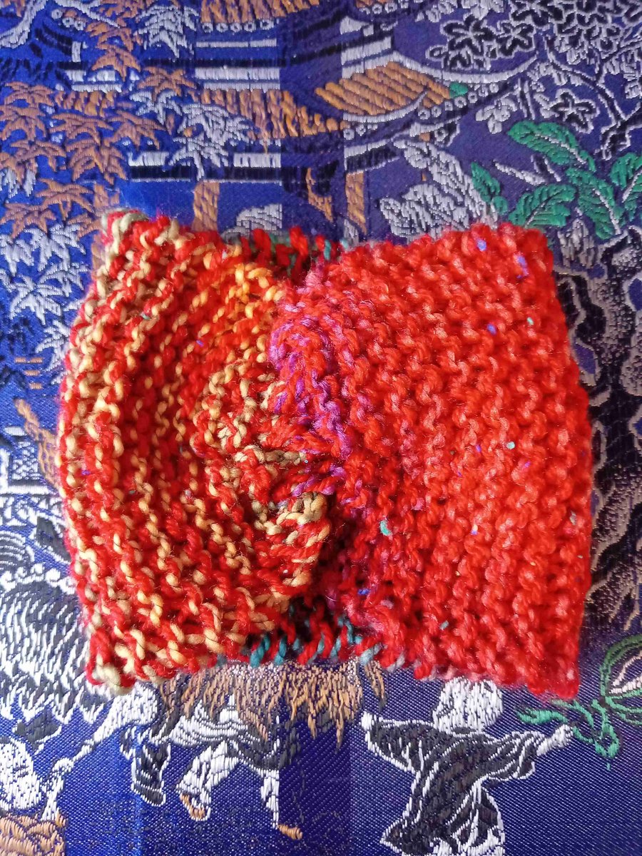 Ladies Vibrant Red Multi Coloured Hand  Knitted Earwarmer Headband 