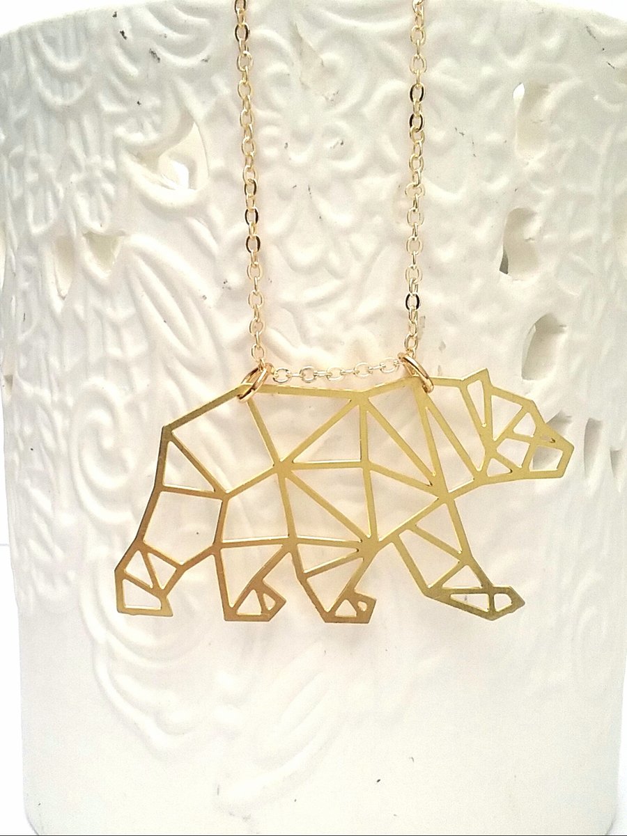 Raw Brass Polar Bear Necklace ....