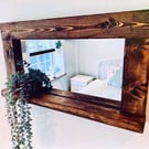 Rustic handmade wooden mirror measures 760mm x 960mm Jacobean waxed finish