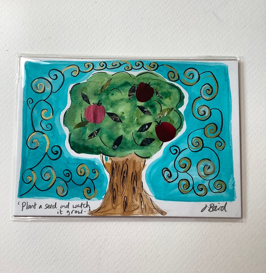 Original art. Collage. Tree, seeds. Growth. Motivational. 