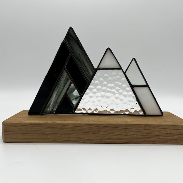 Stained Glass Mountains 3 peaks in black and clear - perfect Christmas gift