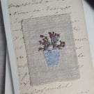 Hand embroidered blank greetings card