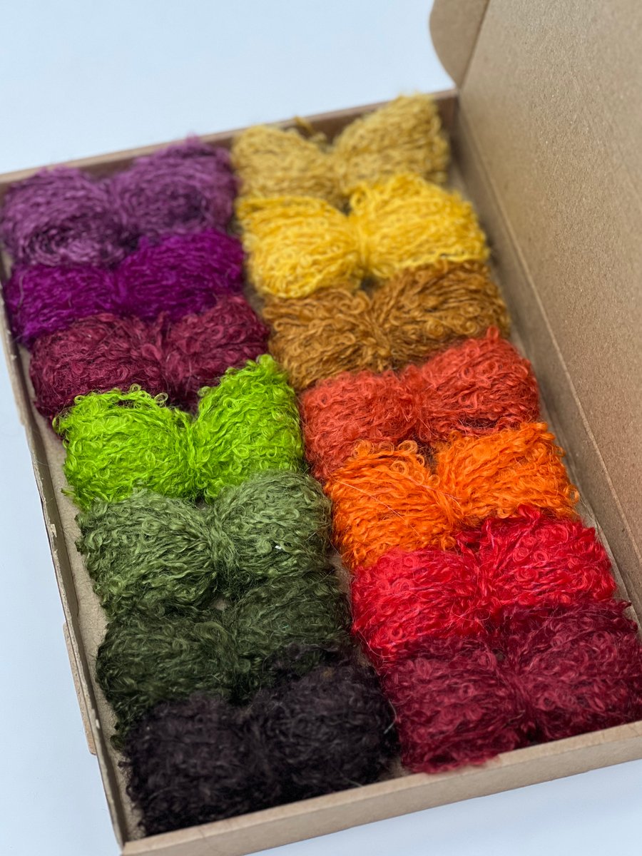 Small Autumn Shades Mohair Boucle Loop Wool Yarn Selection Pack for Wet Felting