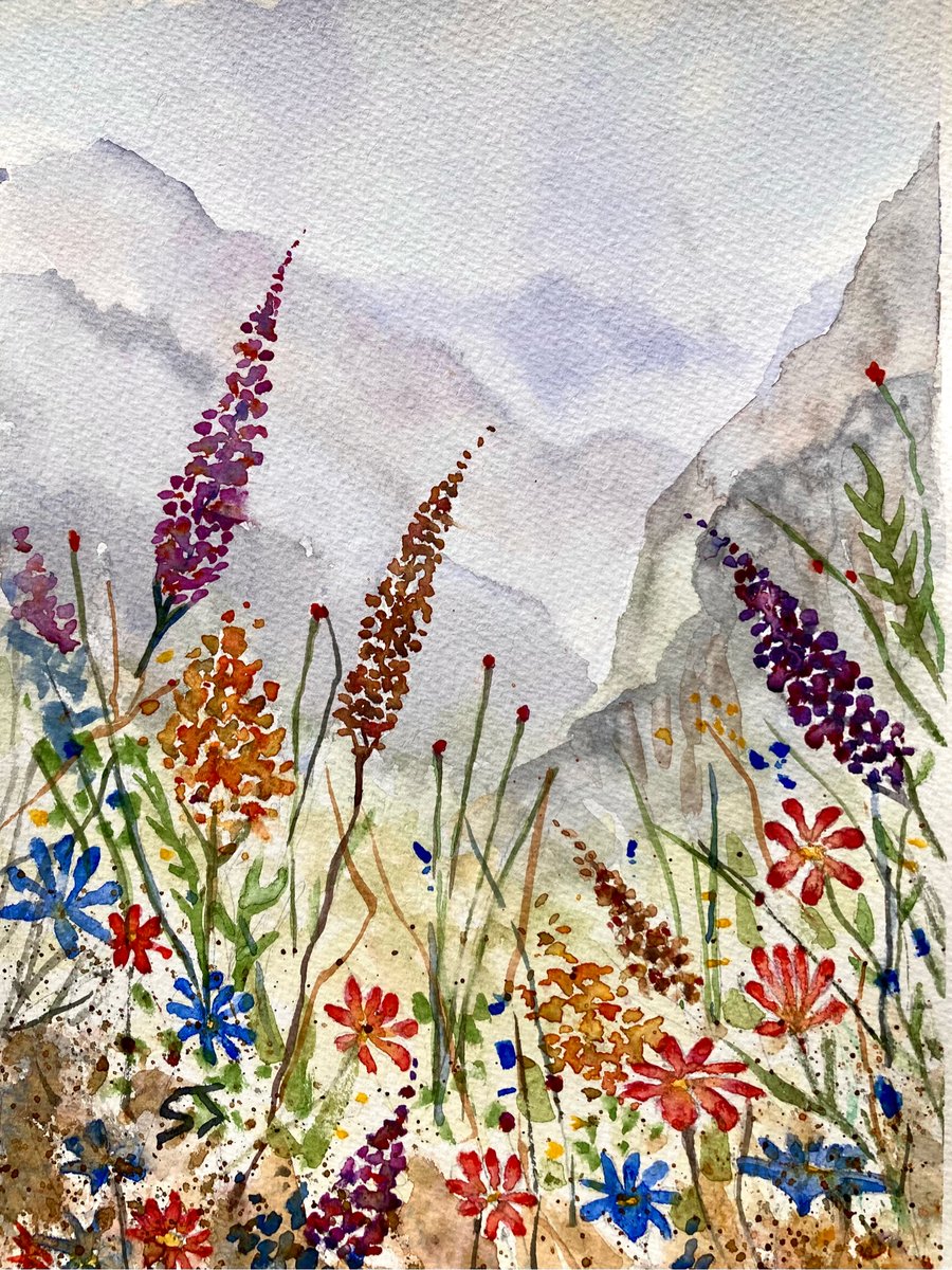 Alpine mountain flowers French Alps original fine art painting A4