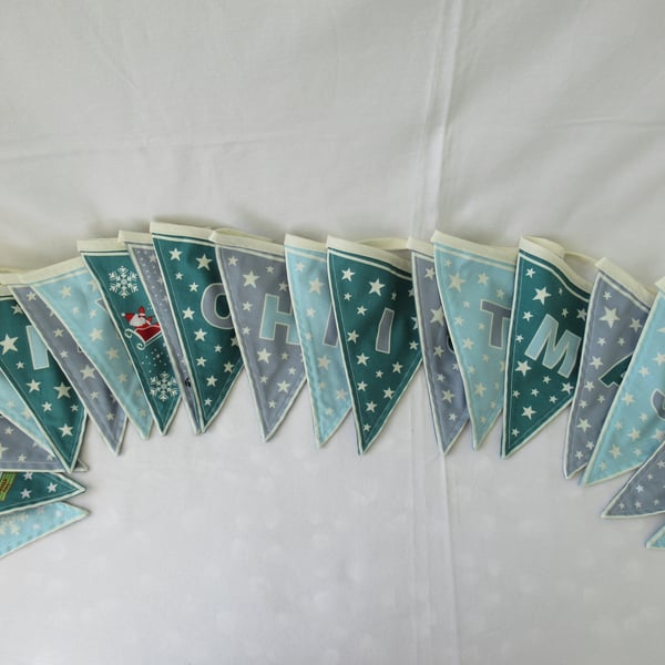 Glow in the Dark, Merry Christmas Bunting, Handmade from a Lewis and Irene panel