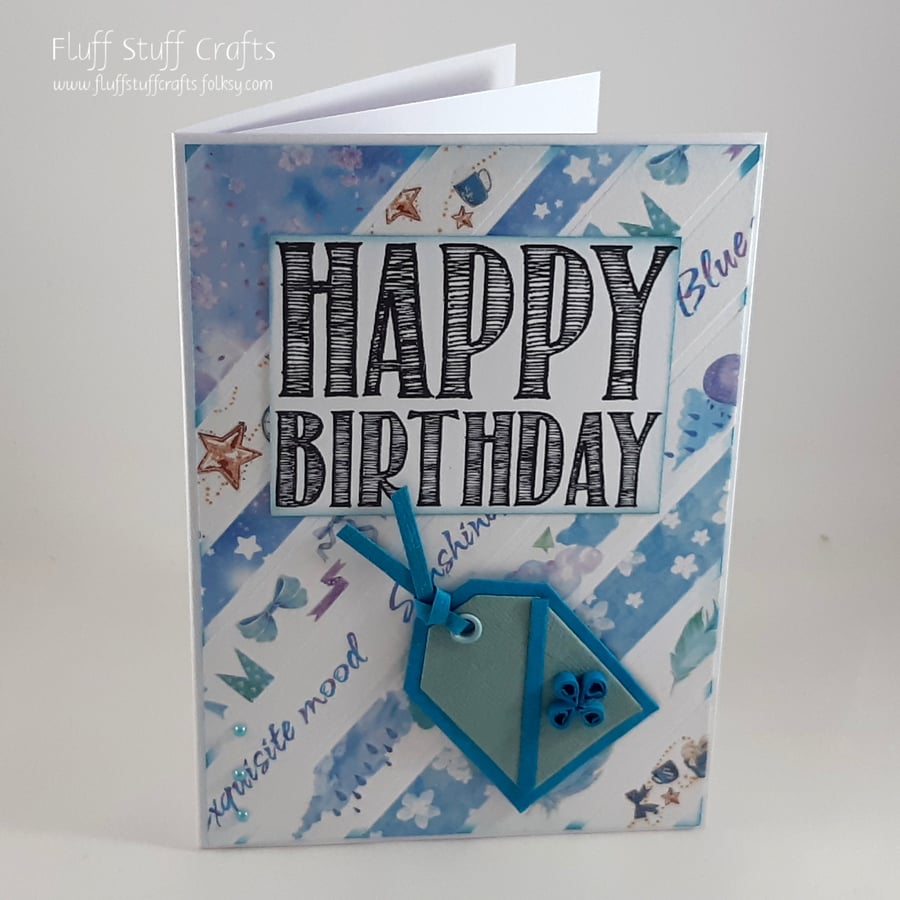 Handmade birthday card - quilled gift tag