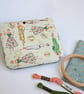Soft zipped bag - vintage style icon themed pouch, green tweed backing - Image 1