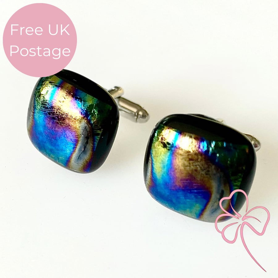 Iridescent Fused Glass Cuff Links