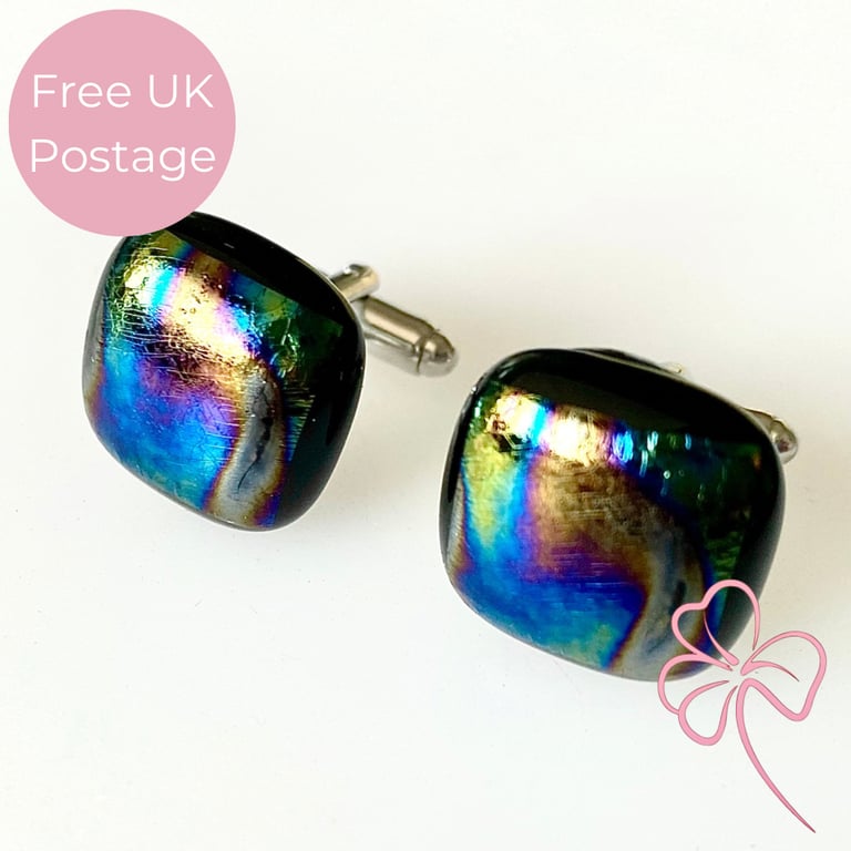 Iridescent Fused Glass Cuff Links