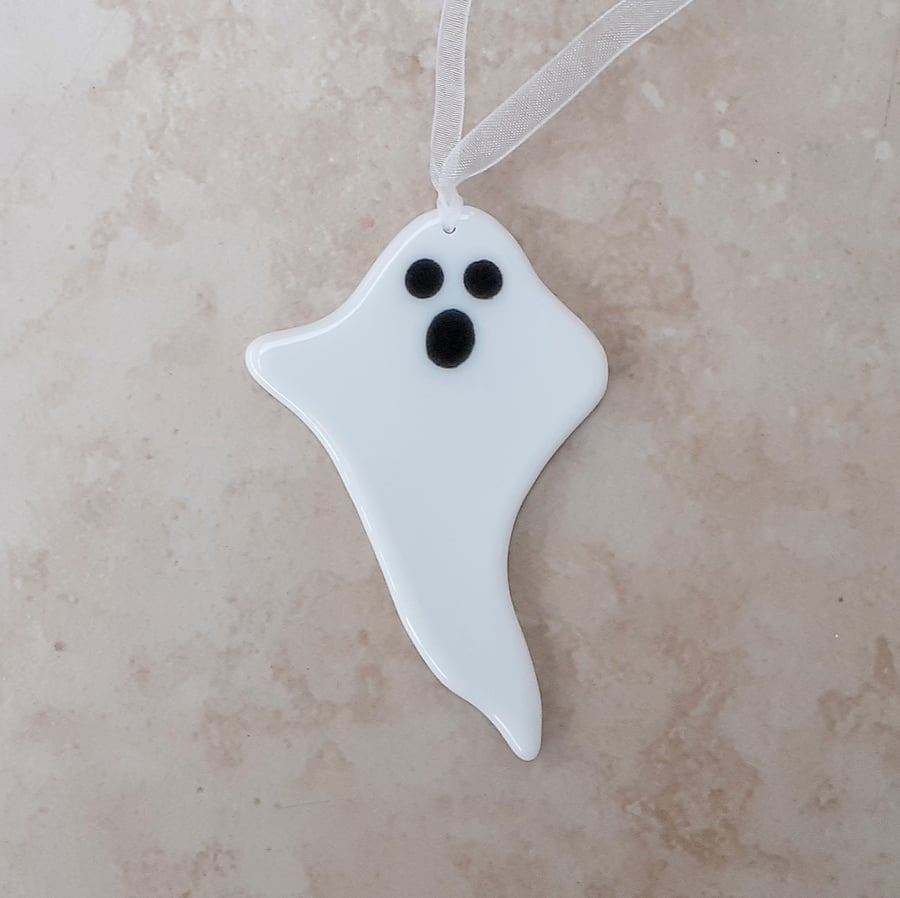Fused glass ghost, hanging decoration for Halloween