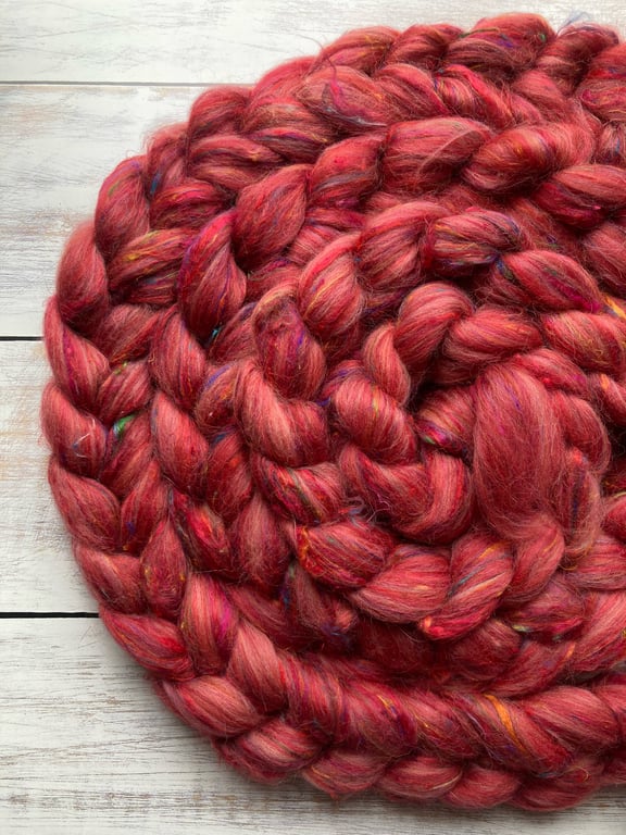 Recycled wool sari silk blend spinning fibre 100g Embers