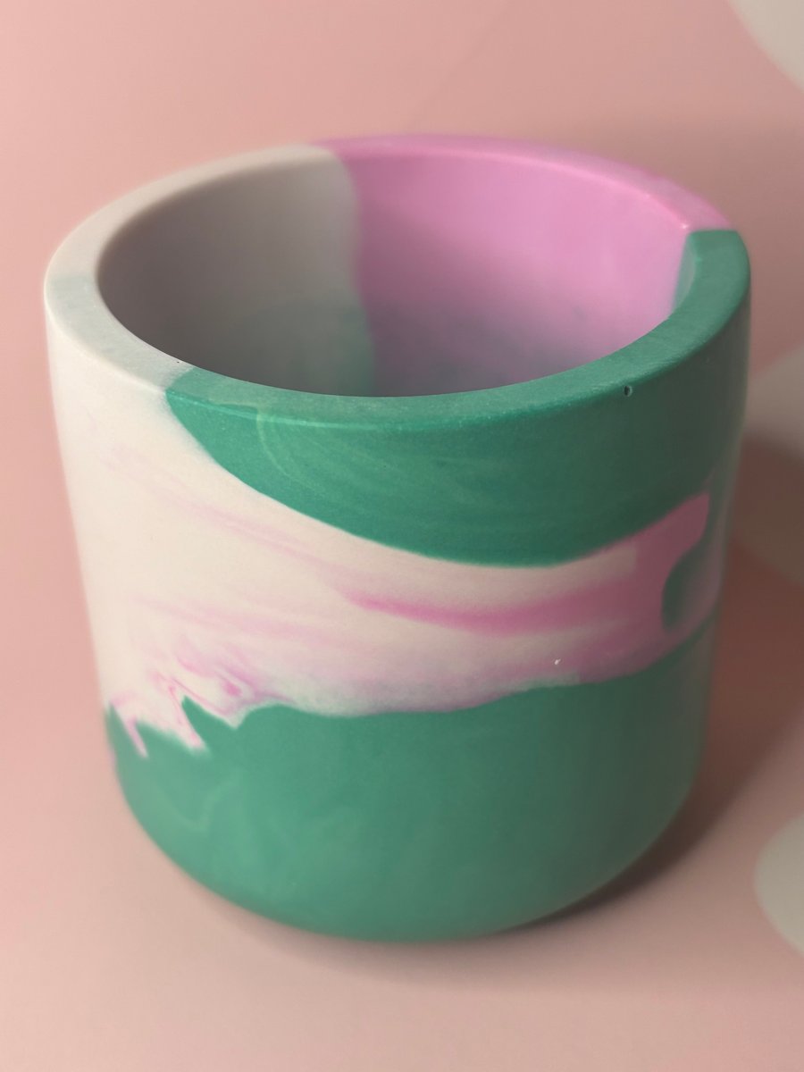 Small Eco Friendly Pot Pink Green Colourway 