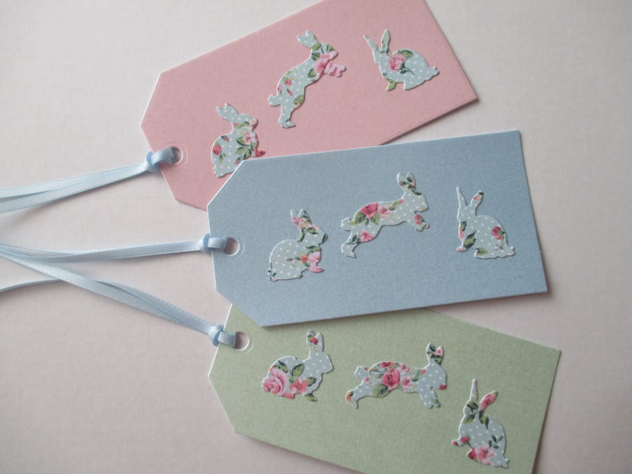 Gift Tag x 3 Bunny Rabbit Present Blue New Baby Boy Girl Birthday