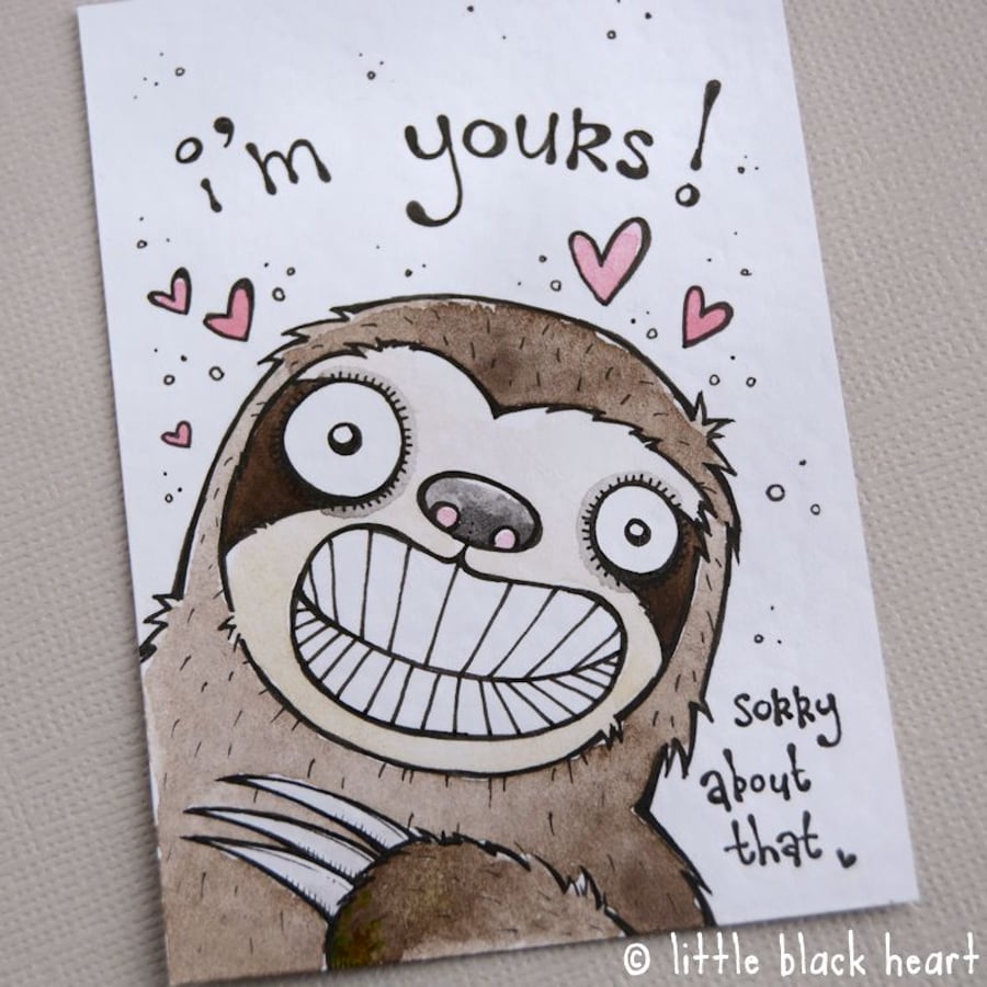 valentines sloth - original aceo