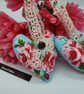 Heart hanger pair in blue floral, cream lace and silver bells - Image 3