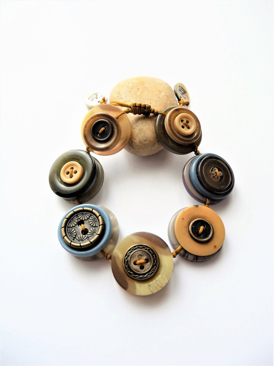 ON SALE -  Vintage Button Adjustable Bracelet