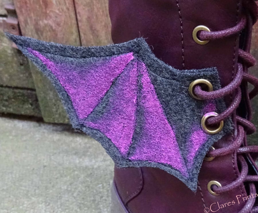 Steampunk Fabric Boot Wings Bat Wings Black Pink