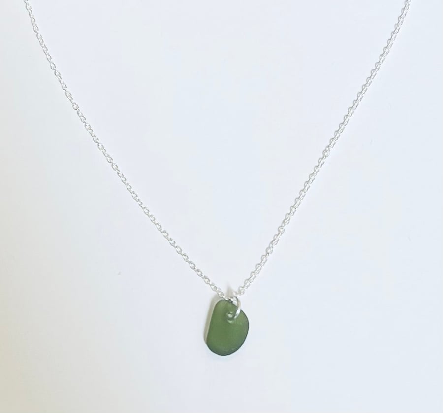 Khaki green sea glass necklace