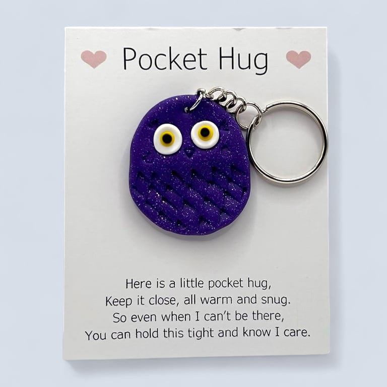 Purple Glitter Owl Pocket Hug Keychain or Bag Charm