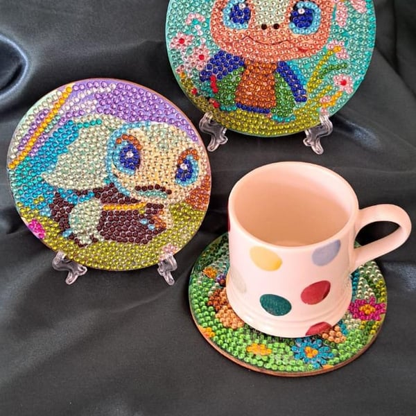 Turtle Coasters: Diamond Art Set, Cork Base, Metal Stand