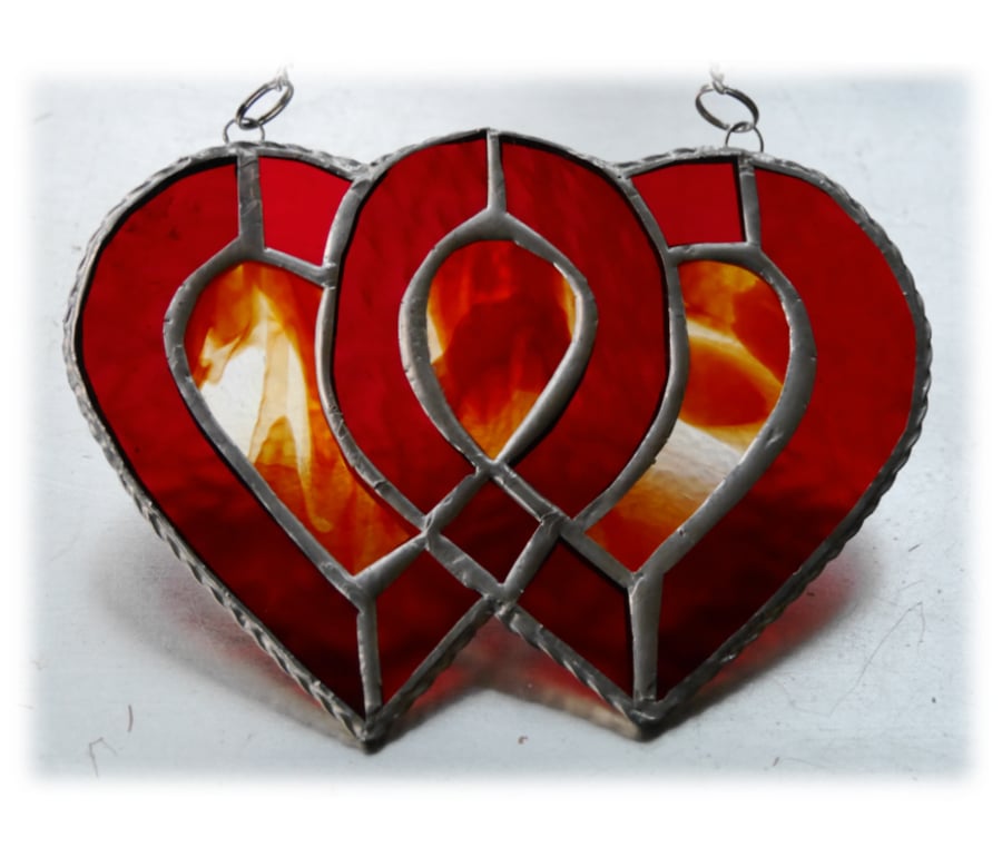 Entwined Heart Suncatcher Stained Glass Red Ruby Wedding 007