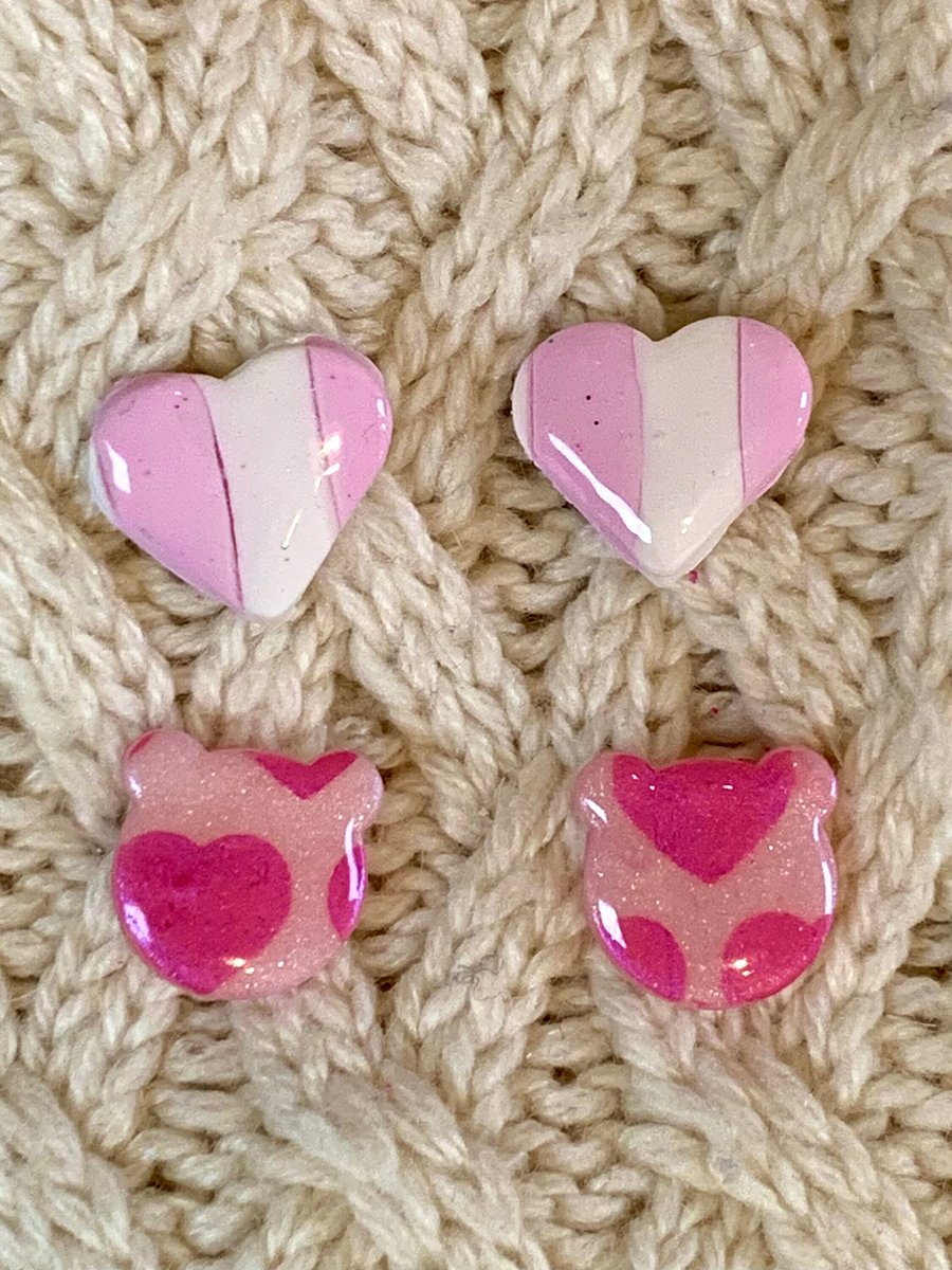 Polymer Clay Stud Earrings - mix and match set - love hearts, bears, circles