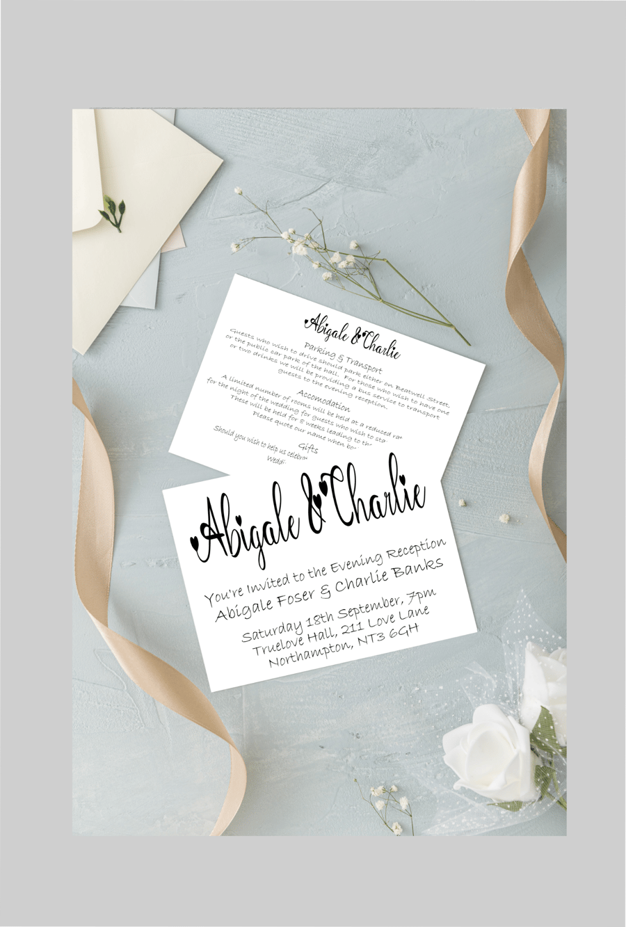 Heart Evening Wedding Invitation, Personalised Wedding Stationery