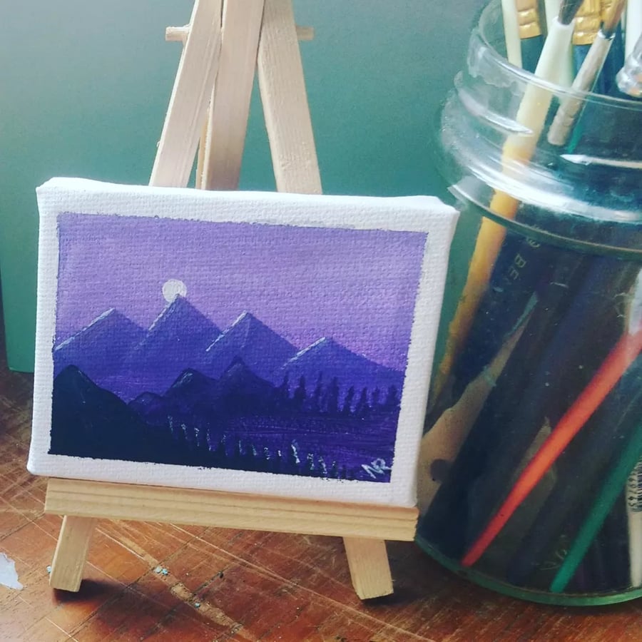 tiny purple mountains acrylic painting 