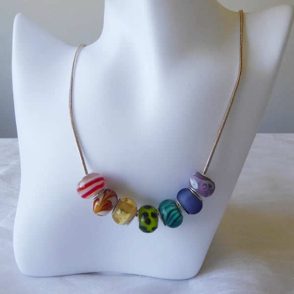 Murano Lampwork Glass Bead Rainbow Necklace D