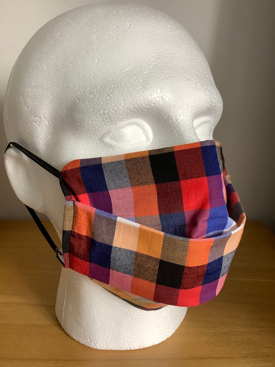 Blue & Red check Cotton Face mask, Reusable face mask, Free P&P
