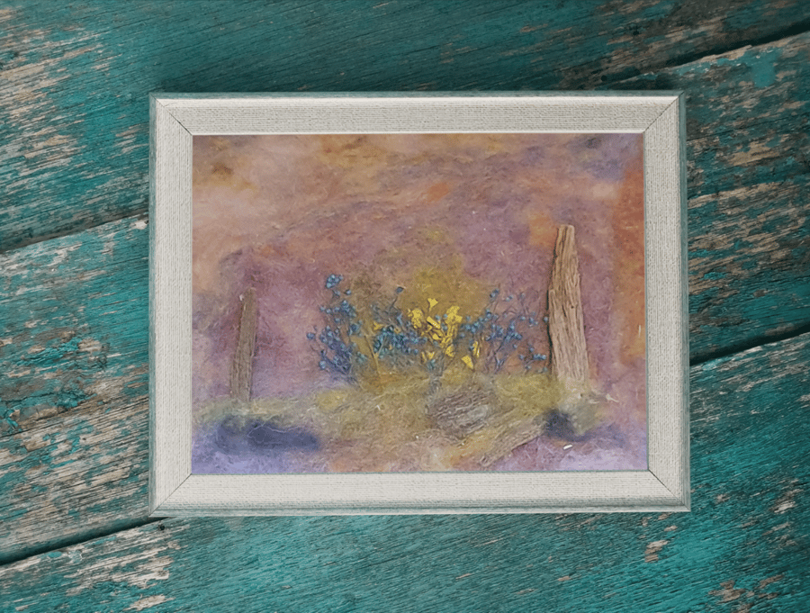 Handcrafted needle felted artwork of a Woodland Bluebell scene. Framed 24 x 18cm