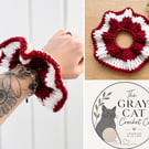 Red and White crochet scrunchie 
