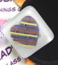 HANDMADE FUSED DICHROIC GLASS 'STRIPY HEART' BROOCH.