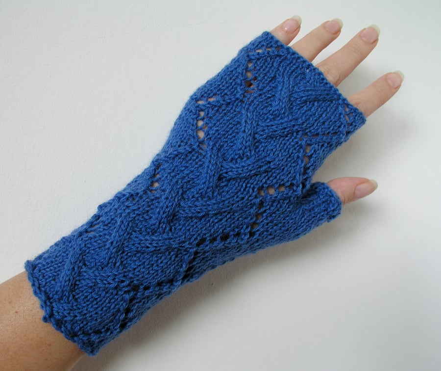 Fingerless gloves wrist warmers blue