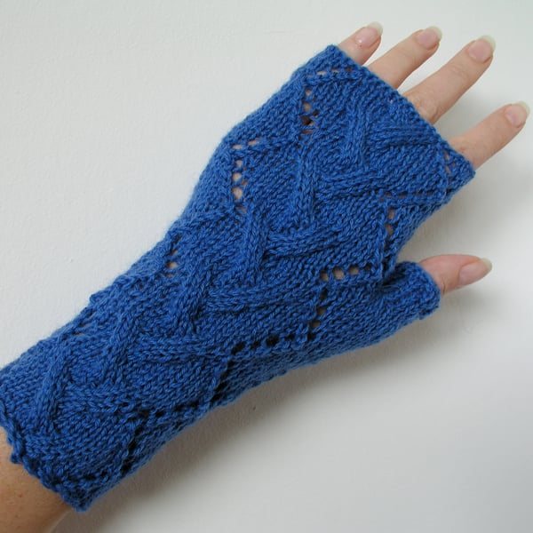 Fingerless gloves wrist warmers blue