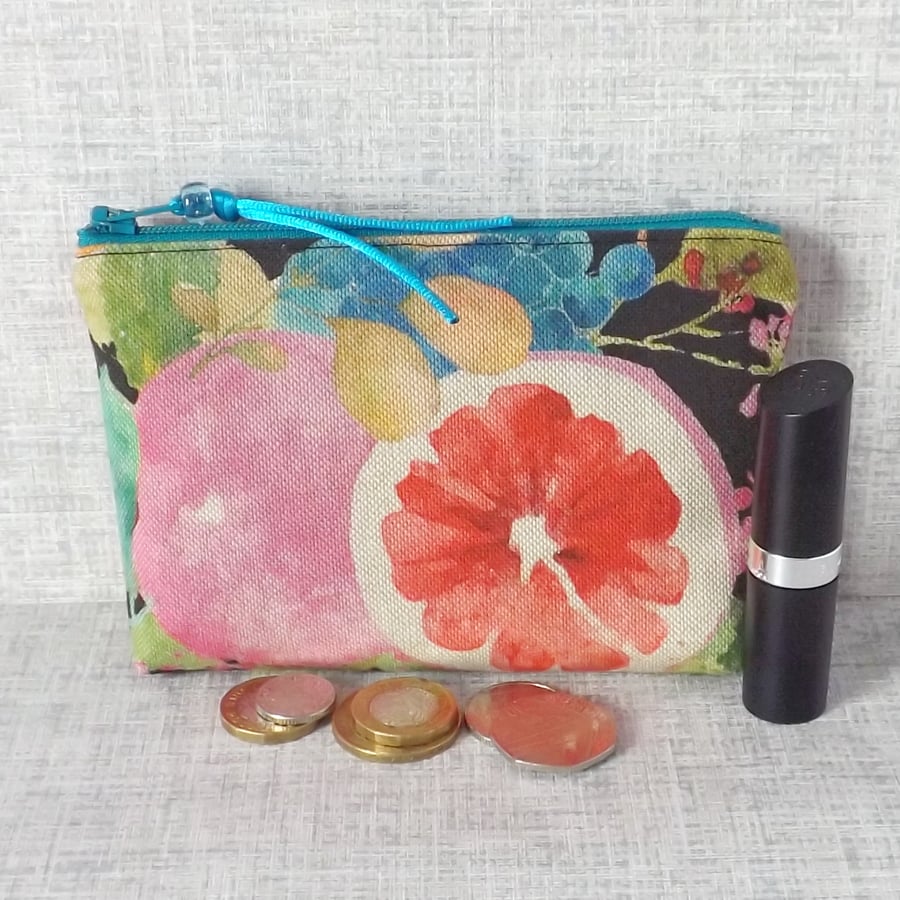 Coin purse, make up bag, fruit & flowers