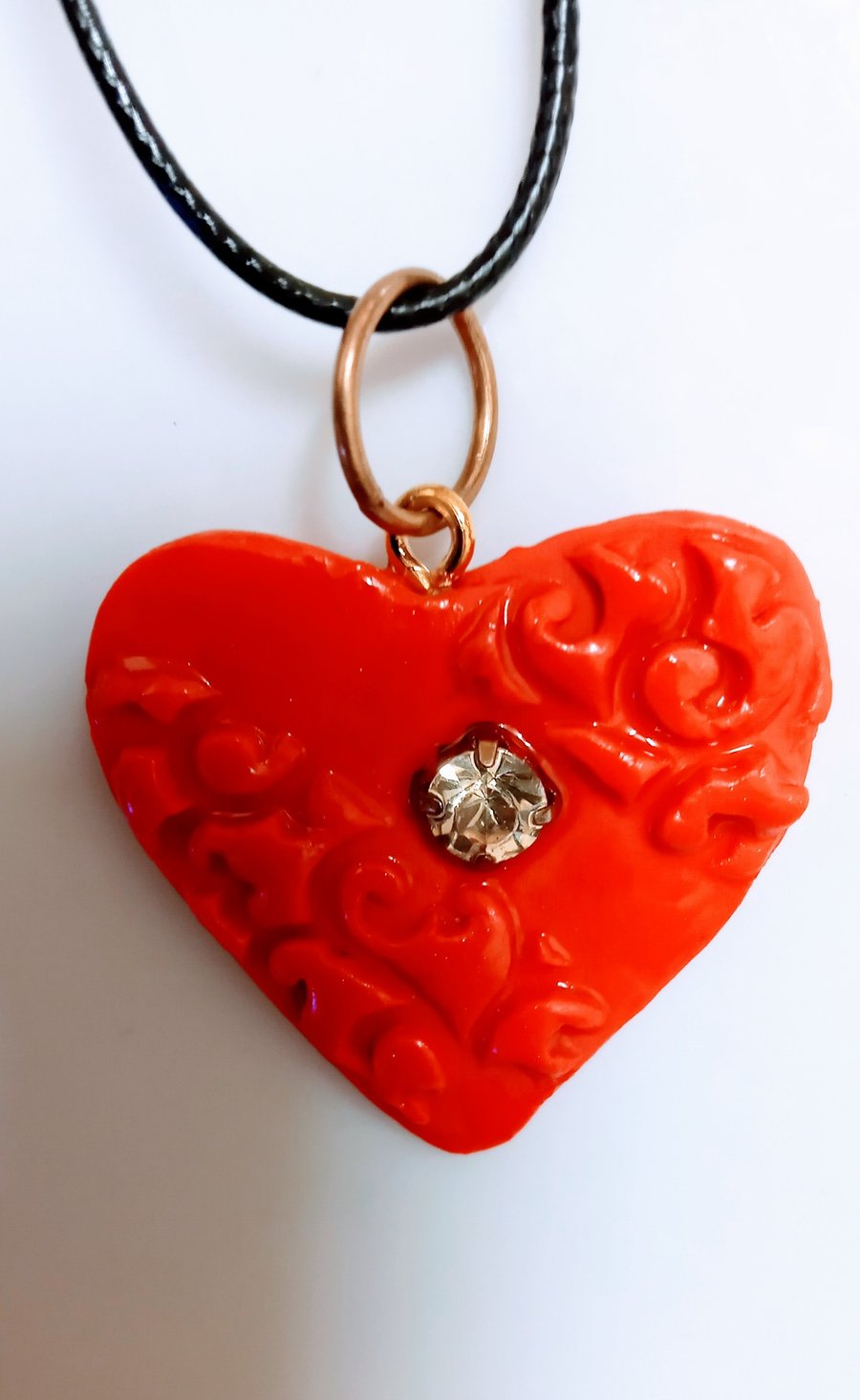 Valentines heart necklace on 16inch wax cord