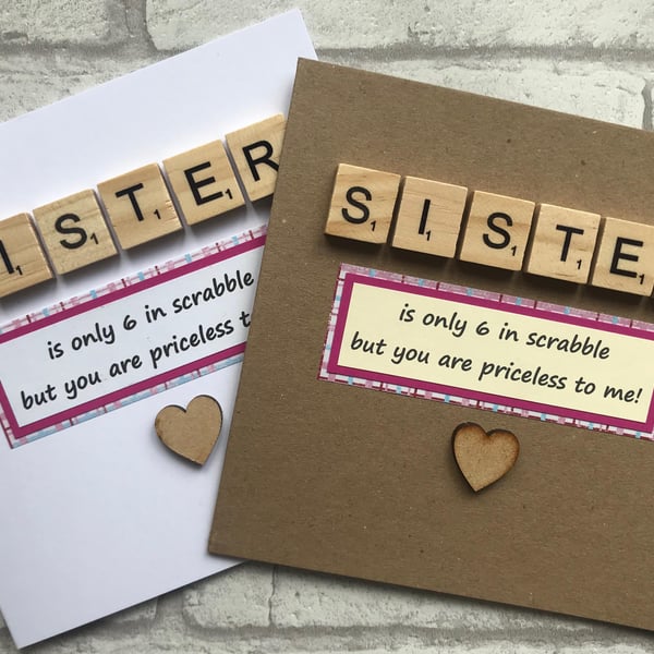 Handmade Birthday Card for Sister with Scrabble Tiles