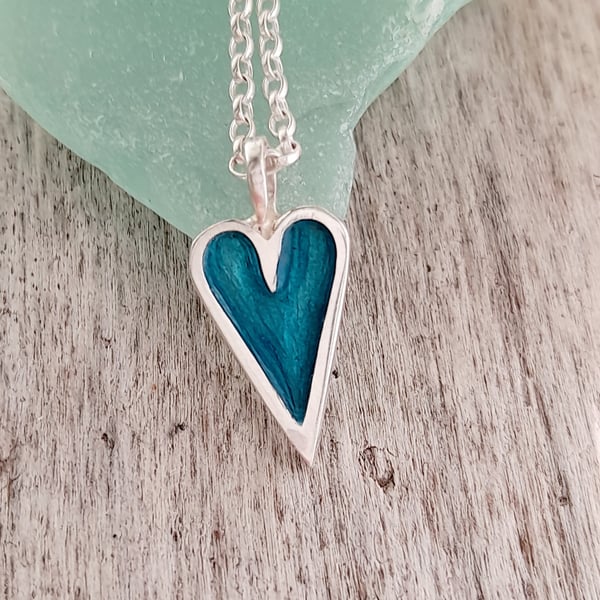 Mini Enamelled Heart in Sterling Silver - Green
