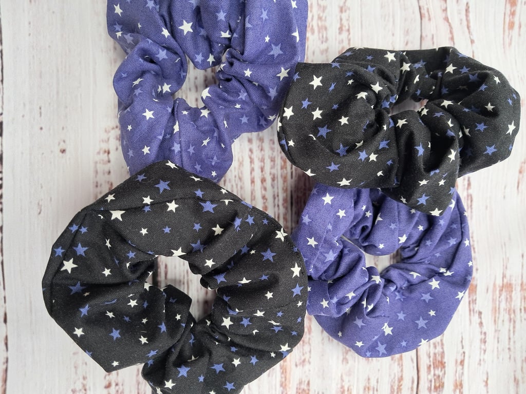 Glow in the dark stars hair scrunchies in black or purple