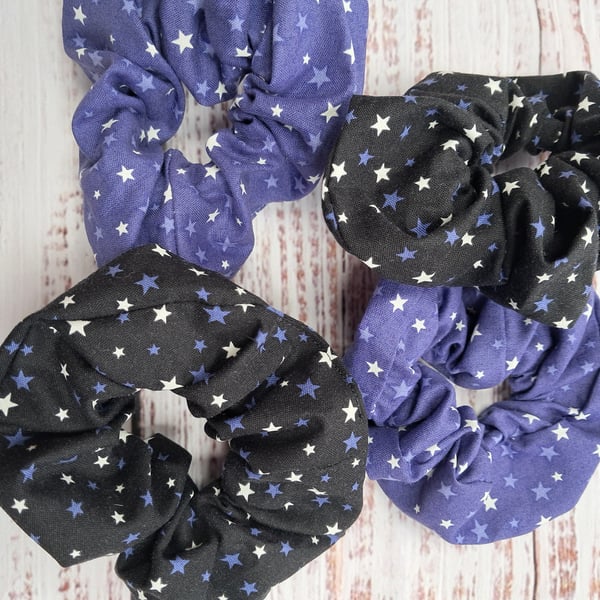 Glow in the dark stars hair scrunchies in black or purple