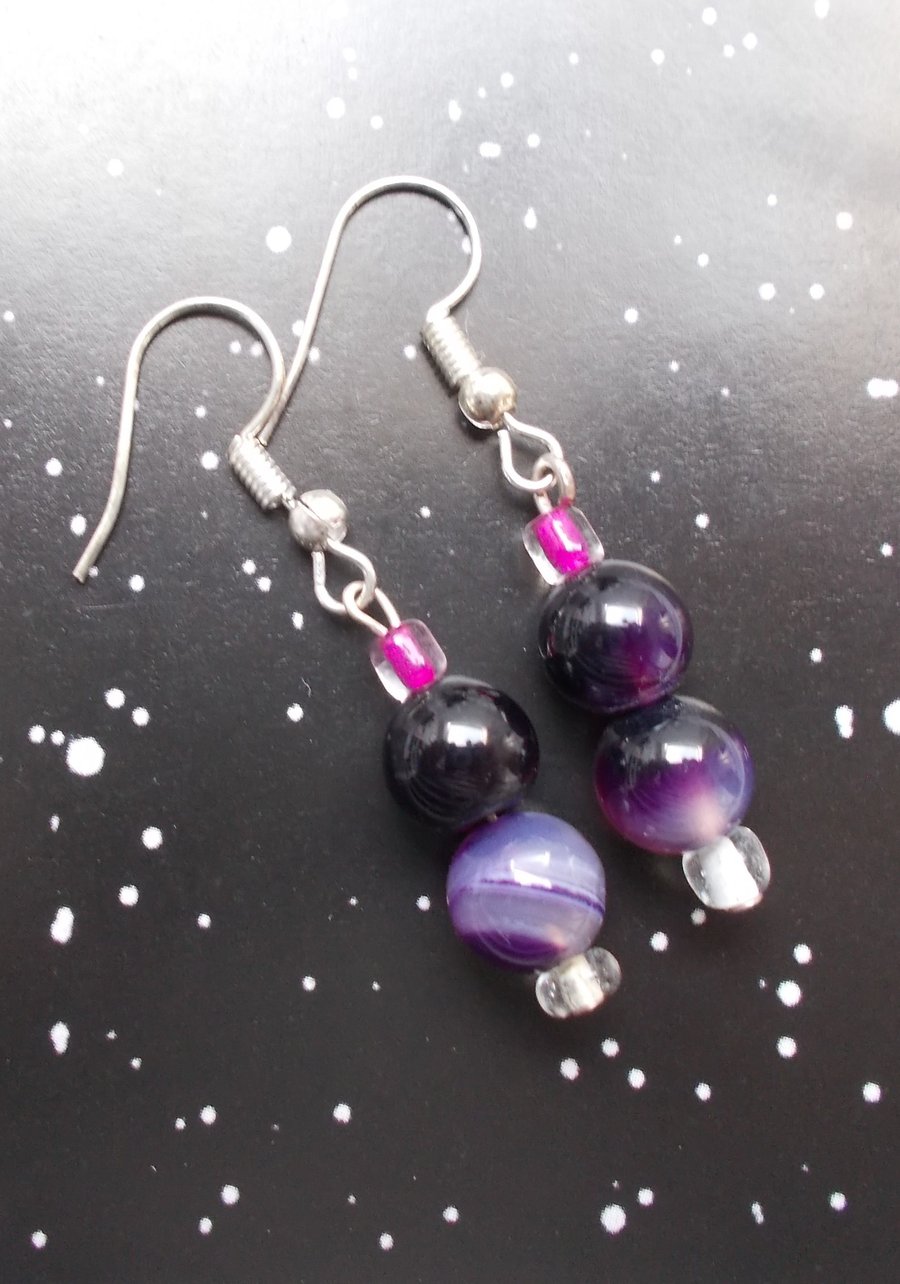 Purple Glass Beaded Earrings