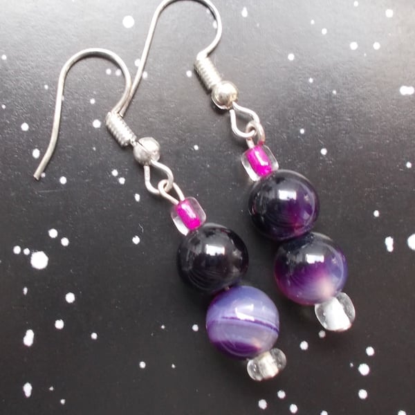 Purple Glass Beaded Earrings