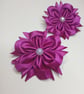Set of Hair Ties with Satin Flowers — Handmade Accessory in Rich Fuchsia Colour
