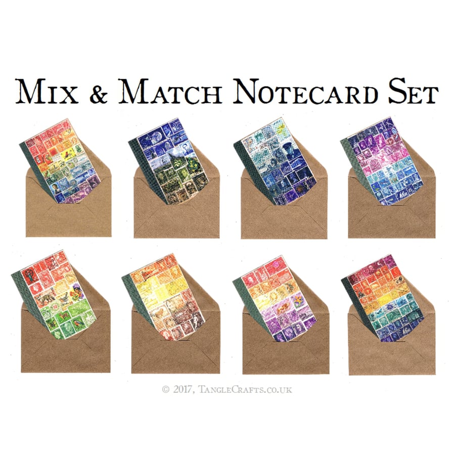 Set of 4 Stamp Art Greeting Cards - Blank A6 Note Card Set