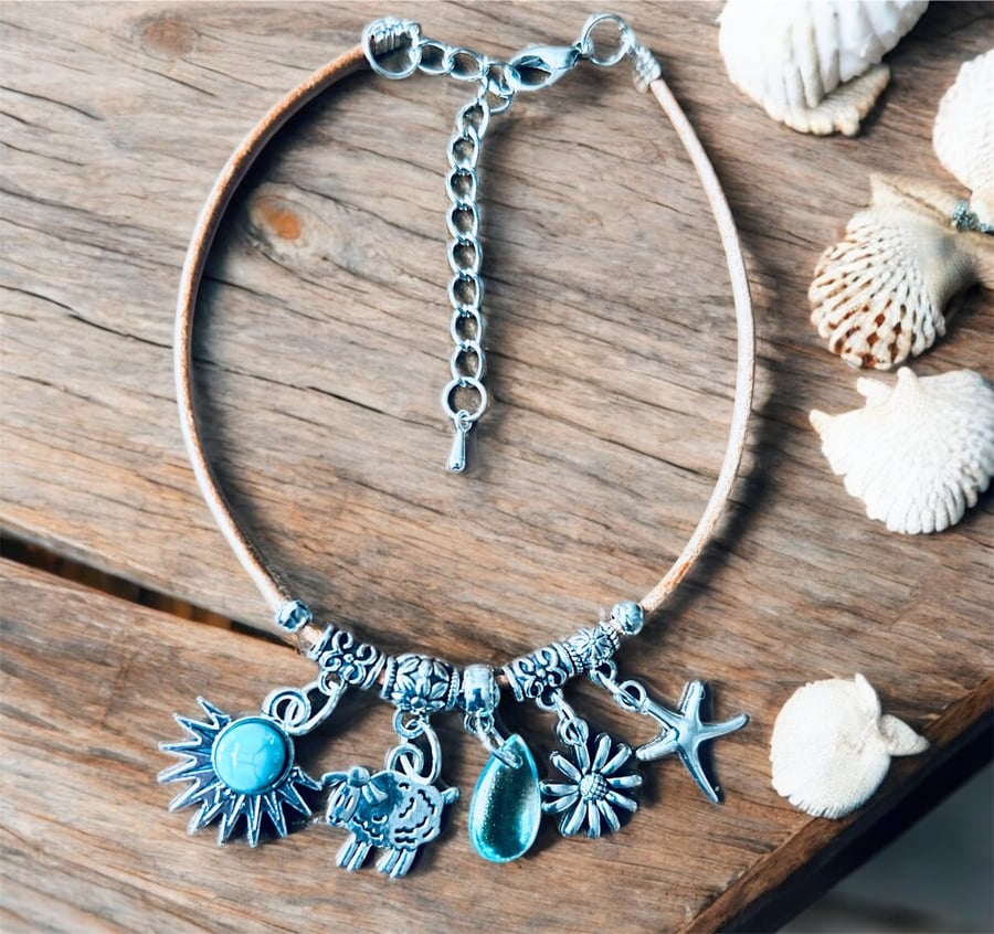 Charm Bracelet - 100% Leather - Silver Plated - 8” FREEPOST