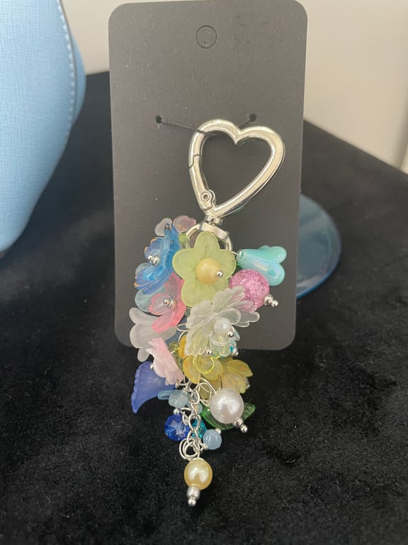 Pretty floral handbag heart charm keyring, holiday accessories 