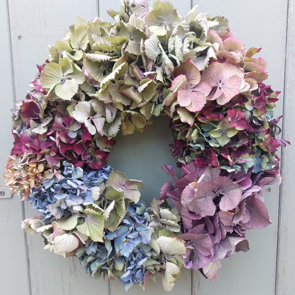 Dried Hydrangea Wreath. 30cm Diameter. Handmade.